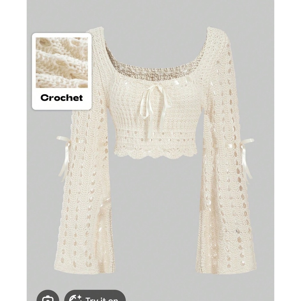 Kawaii Summer Crochet Solid Color Hollow Knit Cropped Sweater, School Sz 4 Small - Picture 13 of 13